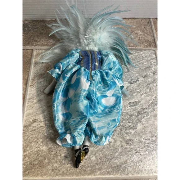 Vintage‎ Porcelain Doll Blue Feathered Costume Ballerina